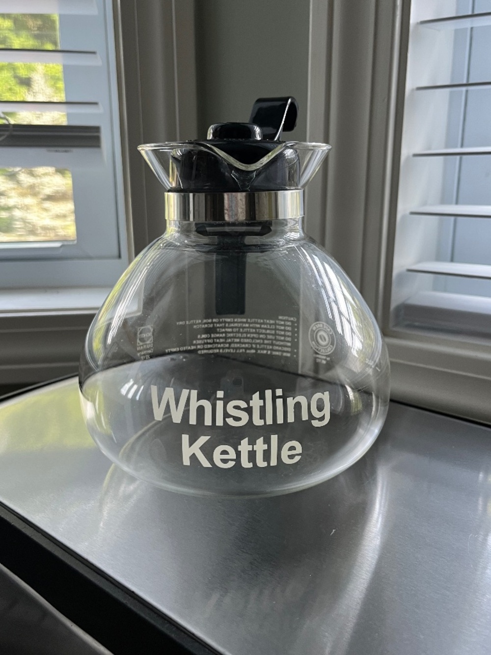 Whistling Glass Stovetop 12-cup tea kettle, Medelco Cafe Brew